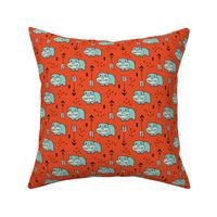 Cute little baby hippo kids fabric design in mint red