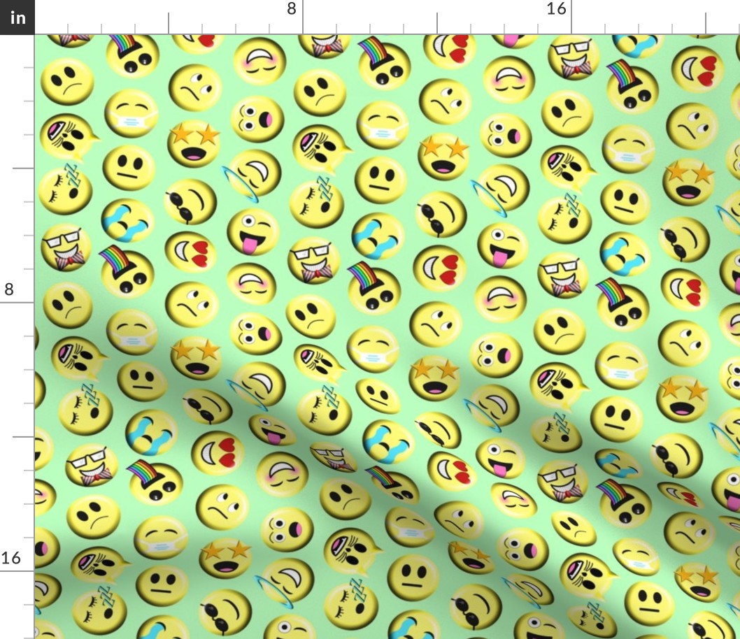 Emojis on green without poop emoji large scale