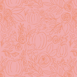 Pumpkin Spice Fall Floral Pink and Coral 