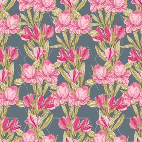 Lilies Vertical Repeat on Grey
