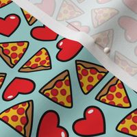 pizza with hearts on aqua