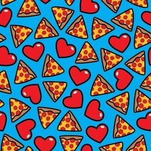 pizza with hearts on blue