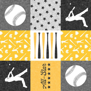 All-star - black and gold-  baseball patchwork wholecloth (90) C18BS