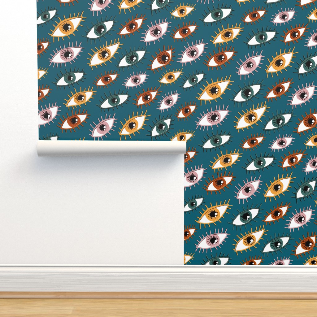 eyes limited palette, large scale, teal Wallpaper | Spoonflower