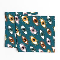 eyes limited palette, large scale, teal green blue yellow red orange