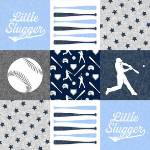 Little Slugger - blue, navy and grey -  baseball patchwork wholecloth C18BS