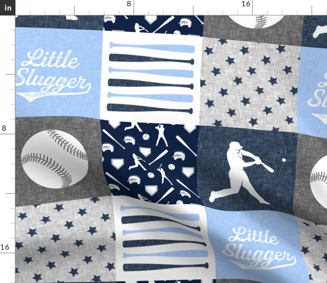 Little Slugger - blue, navy and grey -  baseball patchwork wholecloth C18BS