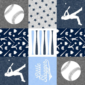 Little Slugger - blue, navy and grey -  baseball patchwork wholecloth C18BS (90)