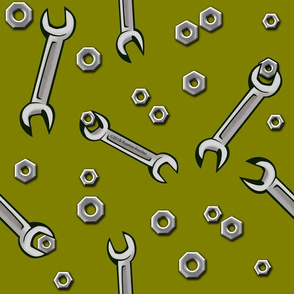 Nuts and Wrenches on Olive Green