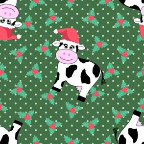 Christmas Cows and Holly