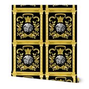 2 medusa gold white marble flowers floral leaves leaf crown baroque victorian coat of arms clover heraldry crest black royalty roman pillars banners motto rococo frames gorgons Greek Greece mythology   inspired