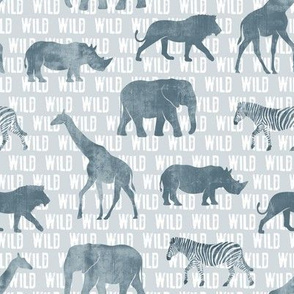 wild safari - dusty blue - animals 