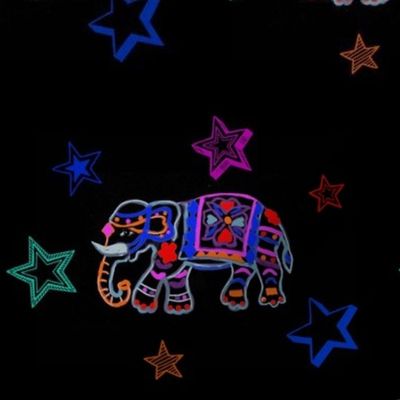 Elephant lino cut in multi colors with Stars