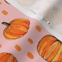 Little Pumpkins & Dots Painted in Orange Gouache on Millennial Pink