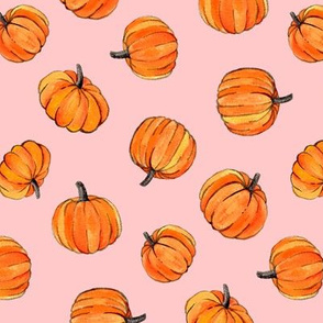 Little Pumpkins Painted in Orange Gouache on Millennial Pink