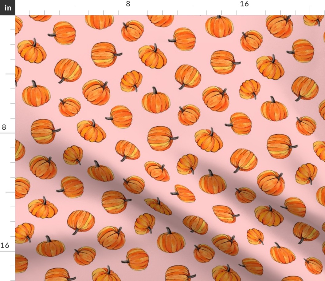 Little Pumpkins Painted in Orange Gouache on Millennial Pink