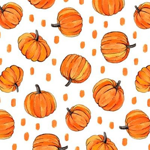 Little Pumpkins and Dots Painted in Orange Gouache on Clean White