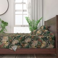 18" Tropical Night - Toucan in palm jungle with tropical flowers and bananas - sepia