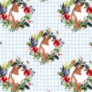 4" Boho Winter Deer - Blue Squares