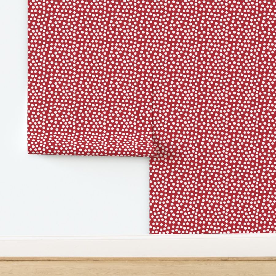 8" White Polka Dots - Apple Red Background