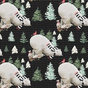 4" Napping Bear - White Polka Dots Black Background