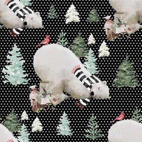 8" Napping Bear - White Polka Dots Black Background