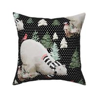 18" Napping Bear - White Polka Dots Black Background