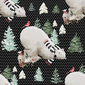 18" Napping Bear - White Polka Dots Black Background