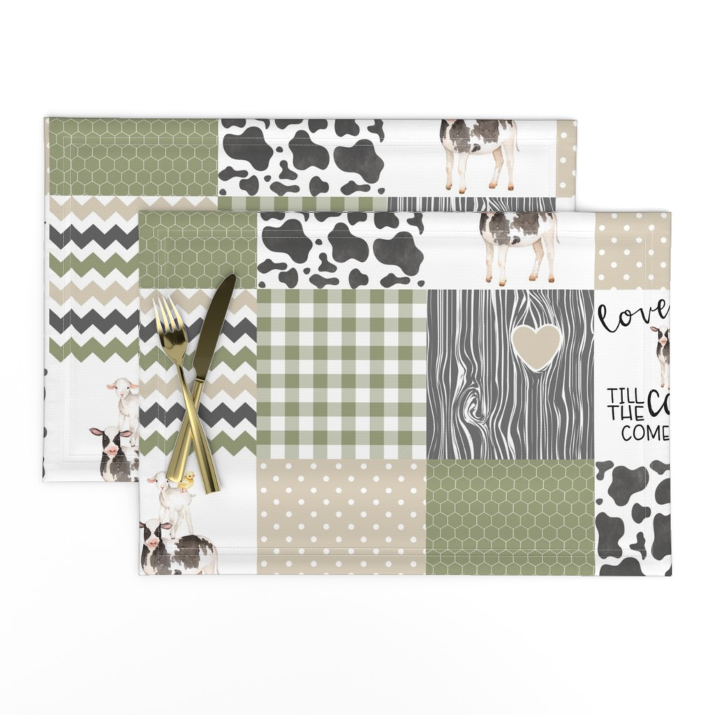 Farm//Love you till the cows come home//Ecru&Sage Green - Wholecloth Cheater Quilt