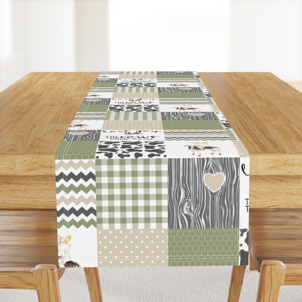 Farm//Love you till the cows come home//Ecru&Sage Green - Wholecloth Cheater Quilt