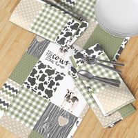 Farm//Love you till the cows come home//Ecru&Sage Green - Wholecloth Cheater Quilt