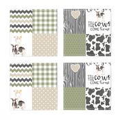 Farm//Love you till the cows come home//Ecru&Sage Green - Wholecloth Cheater Quilt