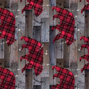 plaid bear on wood rotated