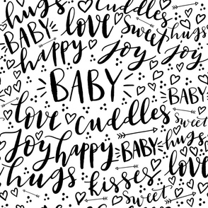 Baby Love Hand Lettered - Repeating Pattern - Black and White