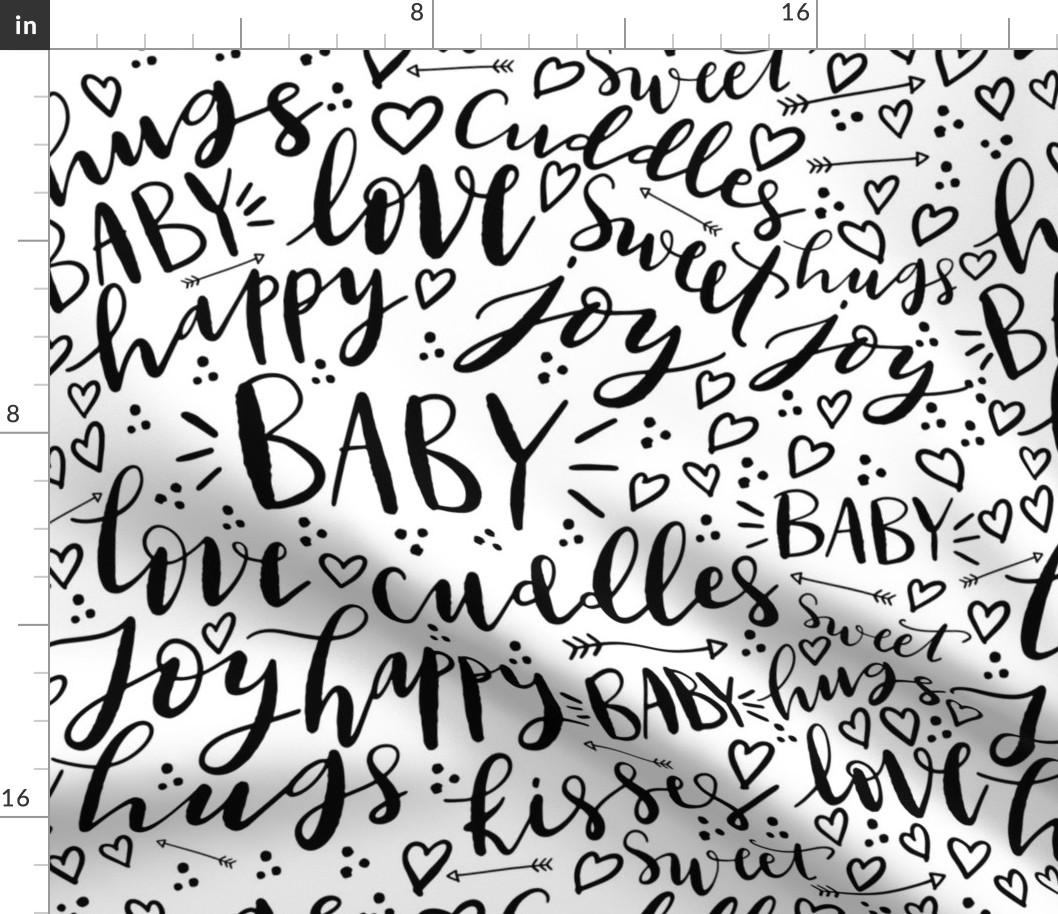 Baby Love Hand Lettered - Repeating Pattern - Black and White