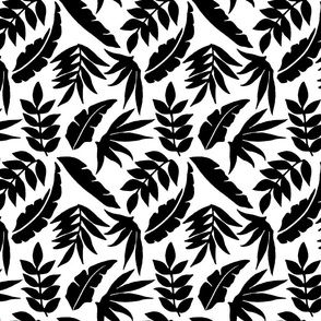 White and Black Cutout Floral Leaves