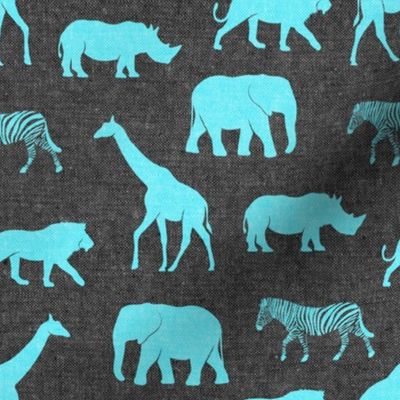 safari animals - blue on grey