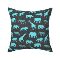 safari animals - blue on grey