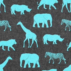 safari animals - blue on grey