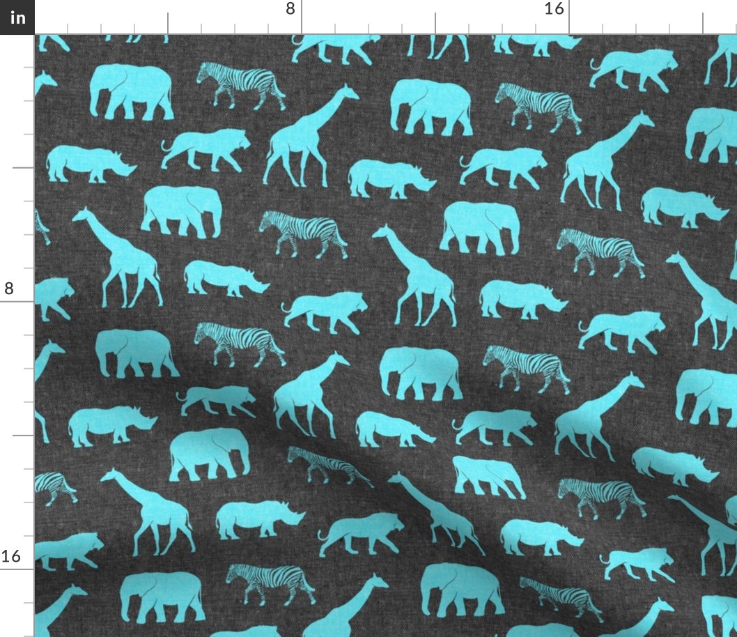 safari animals - blue on grey