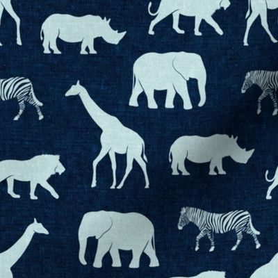 safari animals - blue on navy