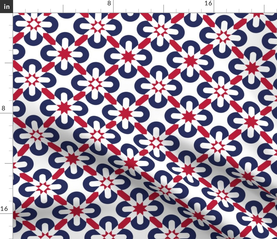 July 4th flowers mosaic white navy red