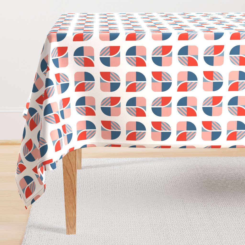 Mid-century modern bauhaus geometry red blue pink white