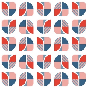 Mid-century modern bauhaus geometry red blue pink white