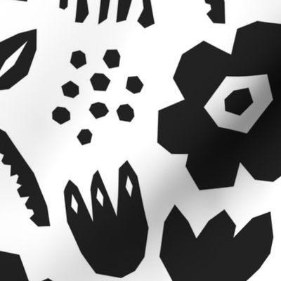 Matisse cutouts flowers black white large Wallpaper