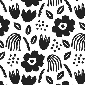 Matisse cutouts flowers black white large Wallpaper