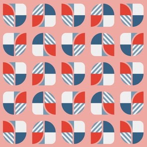 Mid-century modern bauhaus geometry red blue pink Wallpaper