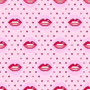 Retro 80s pixel lips pink red polka dots