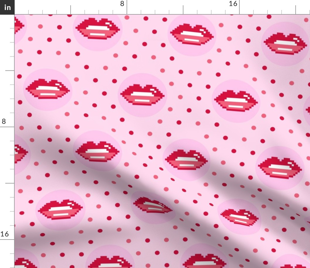 Retro 80s pixel lips pink red polka dots