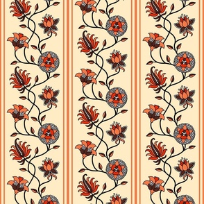 Chintz Wallpaper vintage Indian flowers stripes cream